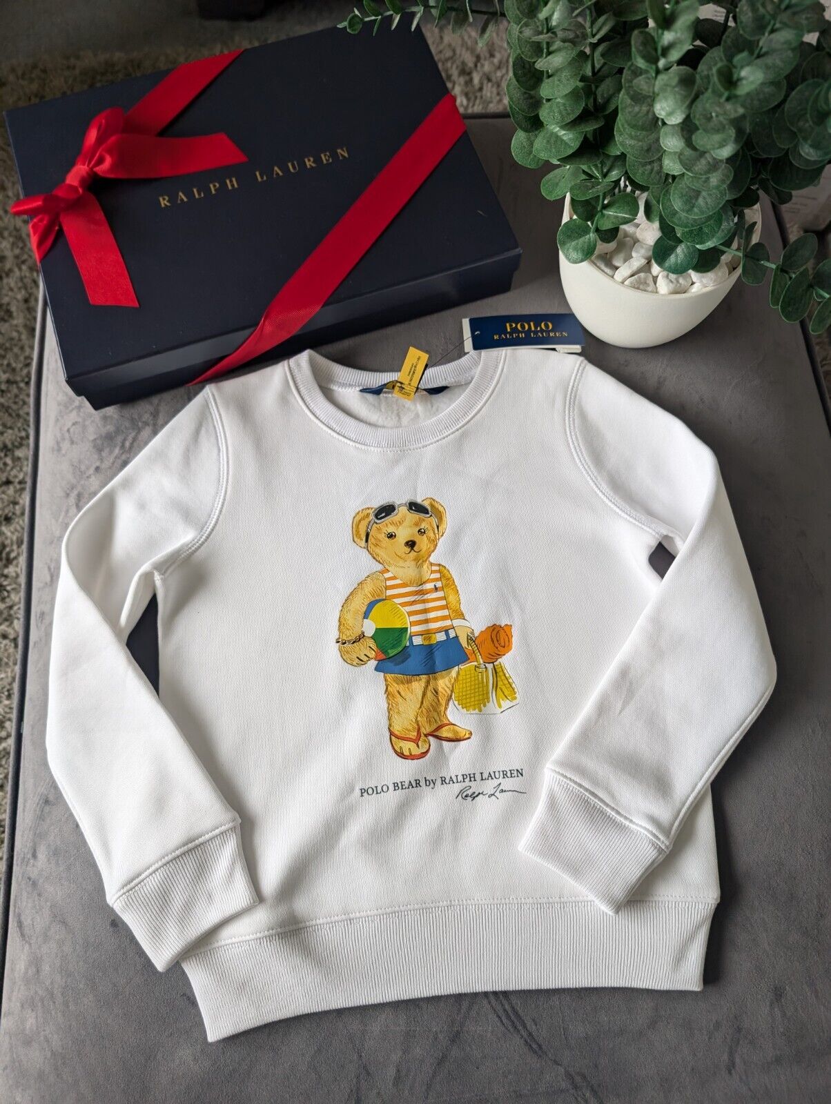 New stunning girls Ralph Lauren beach bear jumper sweatshirt white age 6