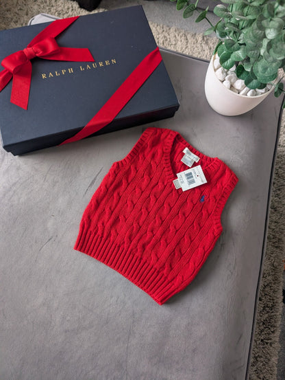 New Polo Ralph Lauren Red Cotton Sweater Jumper Vest Tank Top Size 6-9m Cute