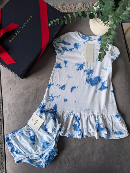 New Ralph Lauren Baby Girls Tie Dye 18m Dress Ruffle Spring Summer + Bloomers