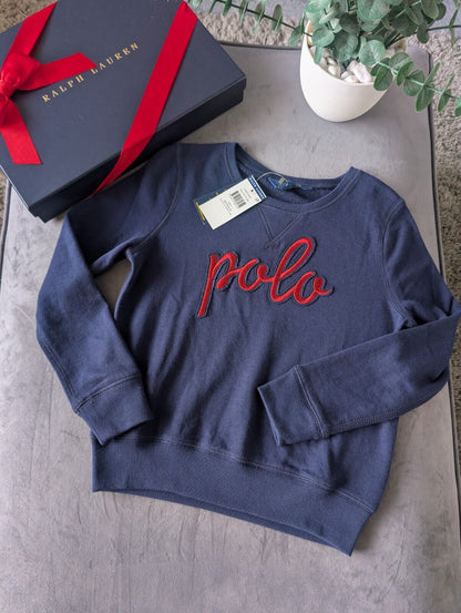 New Gorgeous Ralph Lauren Polo Embroidery Navy Red Girls Jumper Gift Age 8-10yr