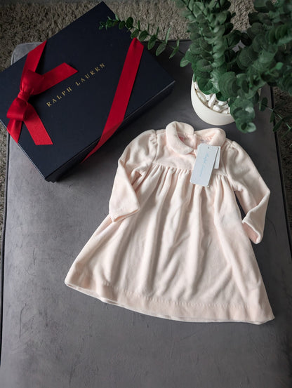 New Ralph Lauren Gorgeous Pink Scalloped Velvet Dress Baby Girl Gift 3-6m Cute