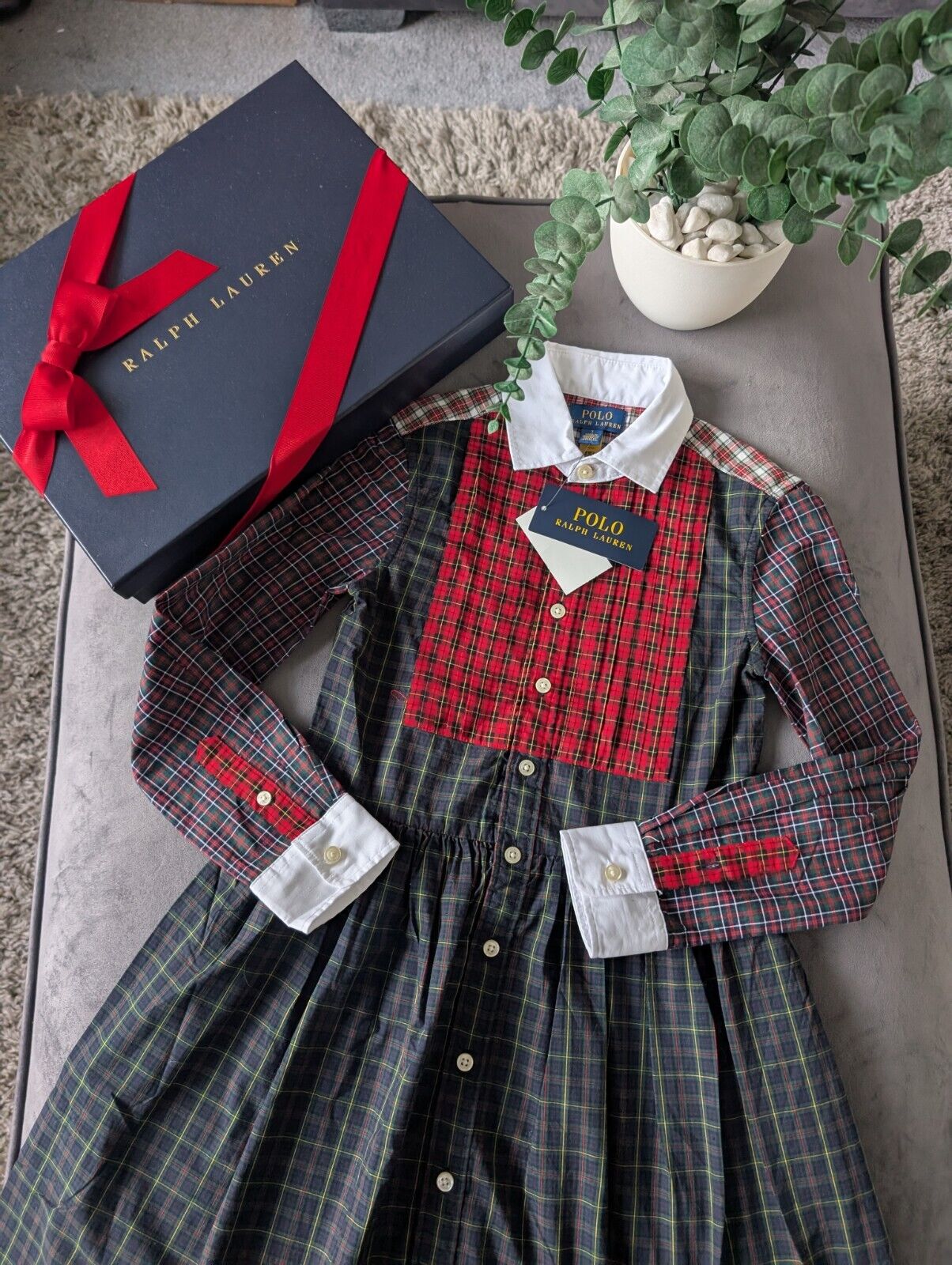 New Ralph Lauren Girls Fun Red Tartan Dress Light Weight Oxford 6-7yrs Occasion