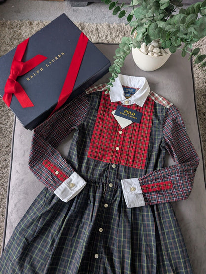 New Ralph Lauren Girls Fun Red Tartan Dress Light Weight Oxford 6-7yrs Occasion