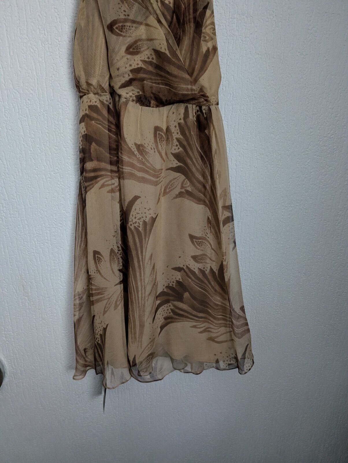 New Ralph Lauren Black Label Silk Chiffon GILDA Dress Brown Beige Camel Size 4