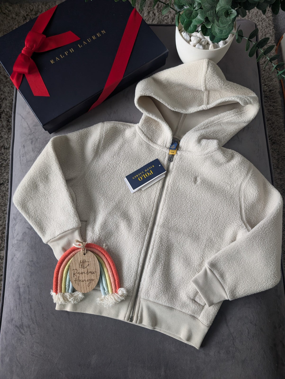 New Ralph Lauren Girls Double Knit Sherpa Ivory Fleece Jacket Age 7yrs RRP£125