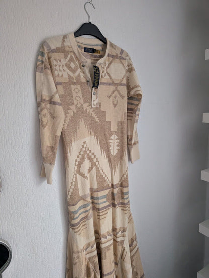 New Stunning Polo Ralph Lauren Southwestern Henley Printed Maxi Dress UK S Maxi