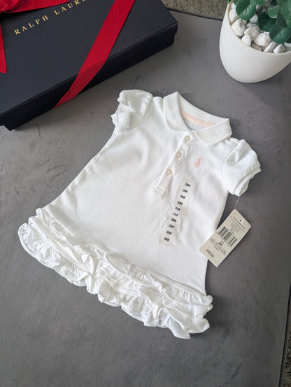 New Ralph Lauren Cupcake Pastel White Baby Girls Frill  Polo Dress 3 Months Gift