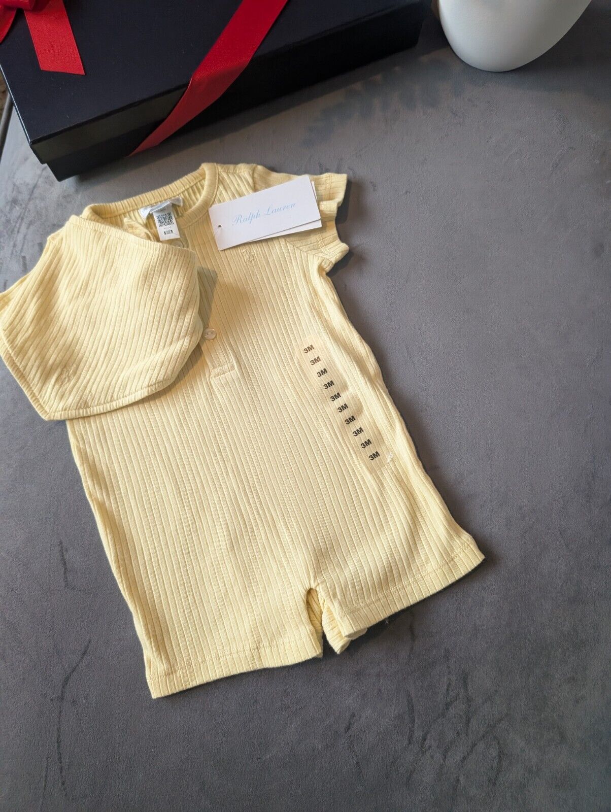 New Ralph Lauren Baby Boy Romper Yellow + Bib Pony Logo Gift New 0-3m  £70