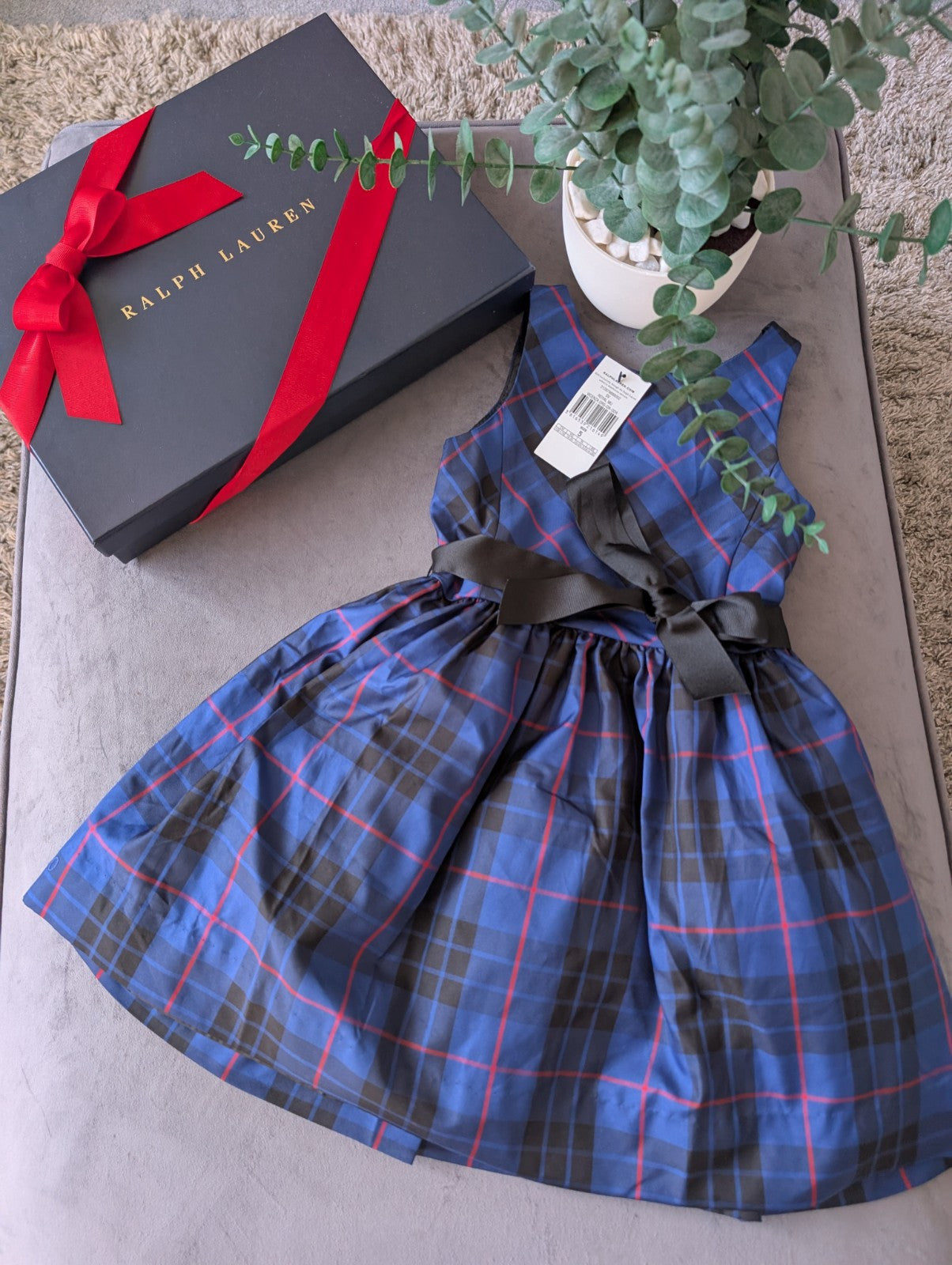 New Ralph Lauren Girls Tartan Plaid Pretty Blue Vincenza Dress Gift 5y Rrp £125