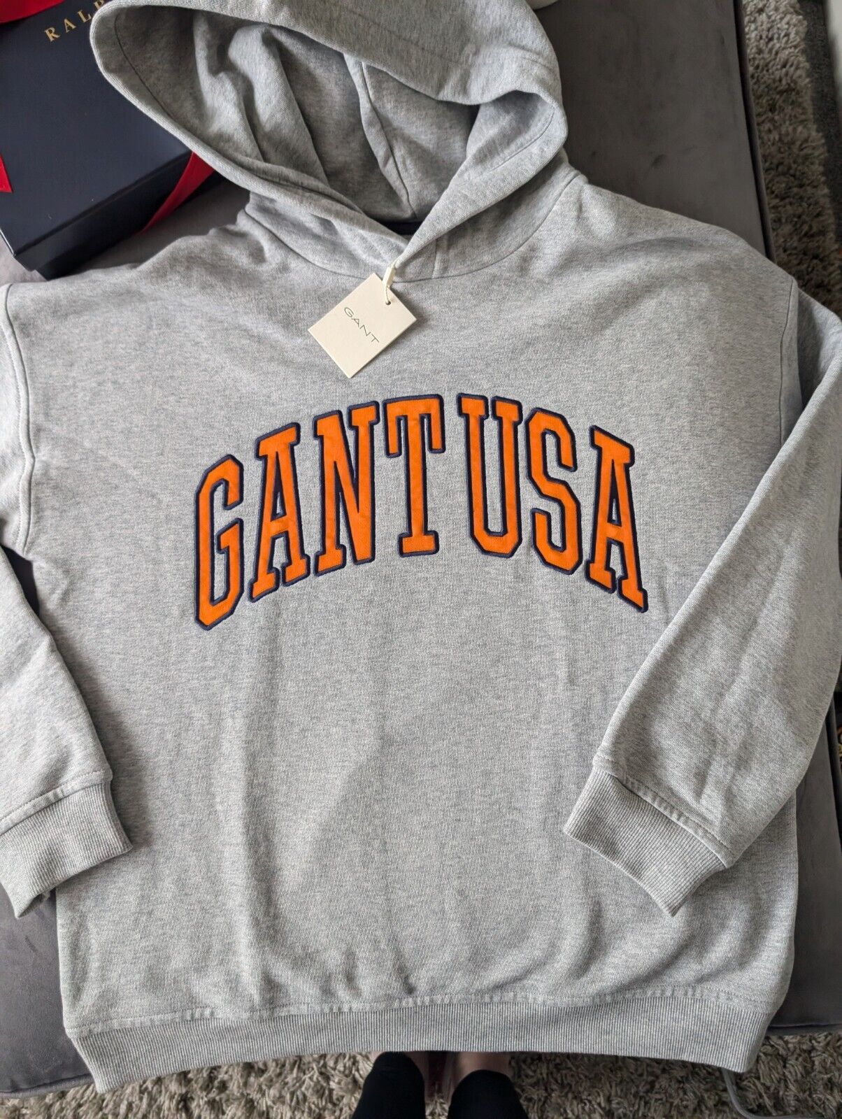 New GANT teens USA grey hoodie fleece jacket hoodie oversized fit 13-14y £100