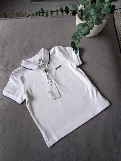 New Hugo Boss Baby Boy Smart White Polo T Shirt Age 9-12m Occasion Gift RRP £55