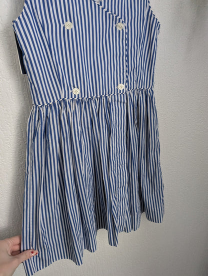 New Ralph Lauren girls cotton Blue Stripe Bengal Dress 8 - 10 Yrs Buttoned Gift