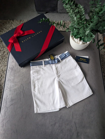 New Ralph Lauren Boys White Chino Shorts + Belt Smart Gift Age 5 Casual Summer