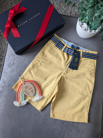 New Ralph Lauren Boys Yellow Chino Shorts + Belt Smart Gift 10y Casual Summer