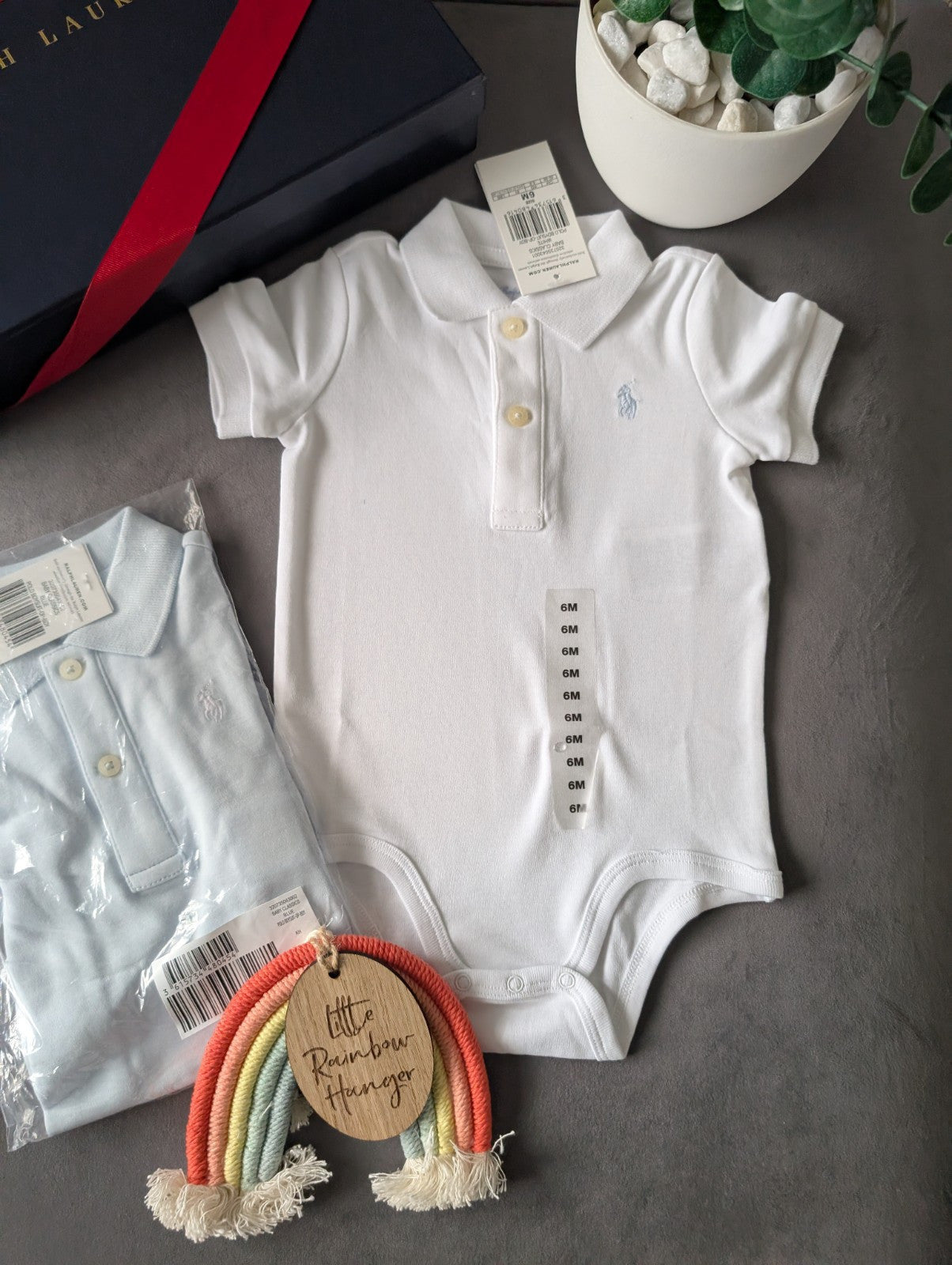 New Ralph Lauren Baby X2 White Blue Polo Logo Vest Collared Logo 3-6m Gift Baby