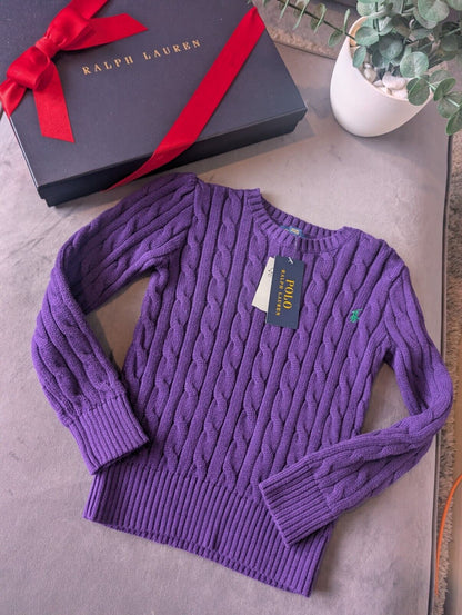 New Polo by Ralph Lauren Cable Knit Jumper Purple Boys 5 Years Gift Winter