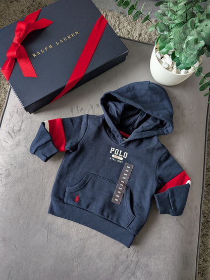 New Ralph Lauren Baby Boys Jacket Hoodie 6-9m Navy Smart Casual Red Stripe Logo