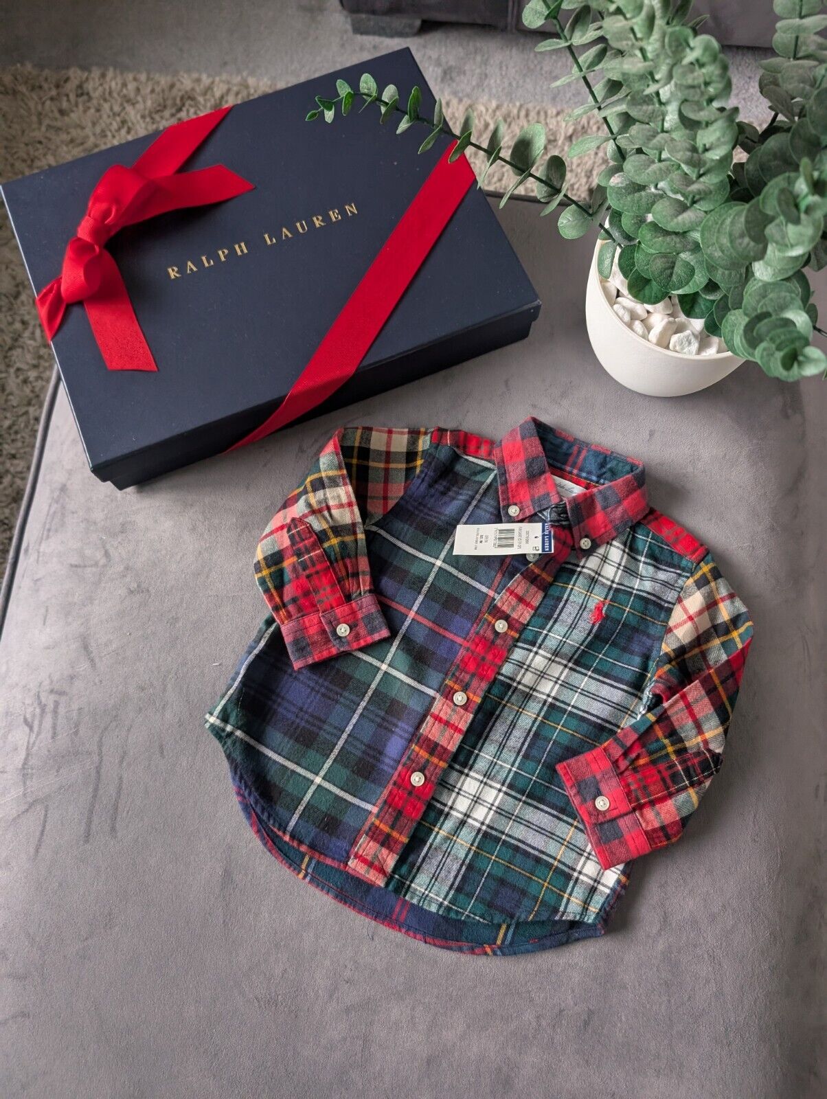 New Ralph Lauren Baby Boy Checked Shirt Smart Occasion Gift Age 9m Red L Sleeve