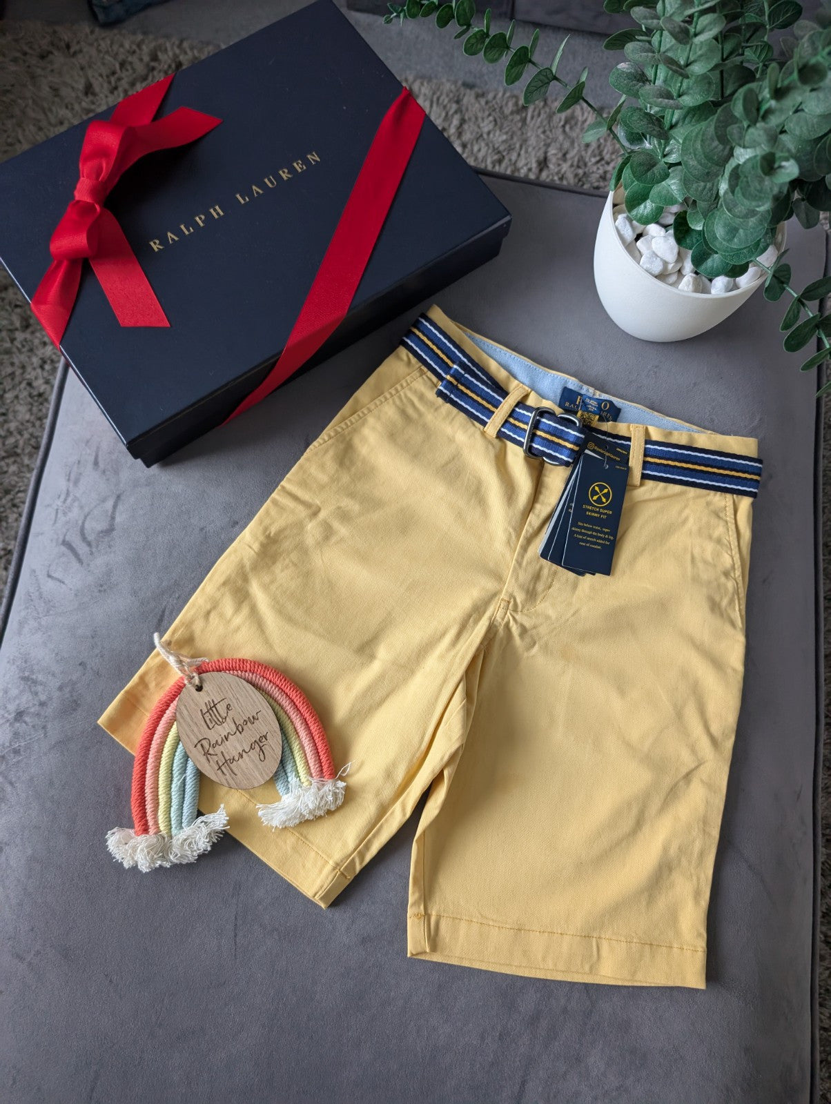 New Ralph Lauren Boys Yellow Chino Shorts + Belt Smart Gift 10y Casual Summer