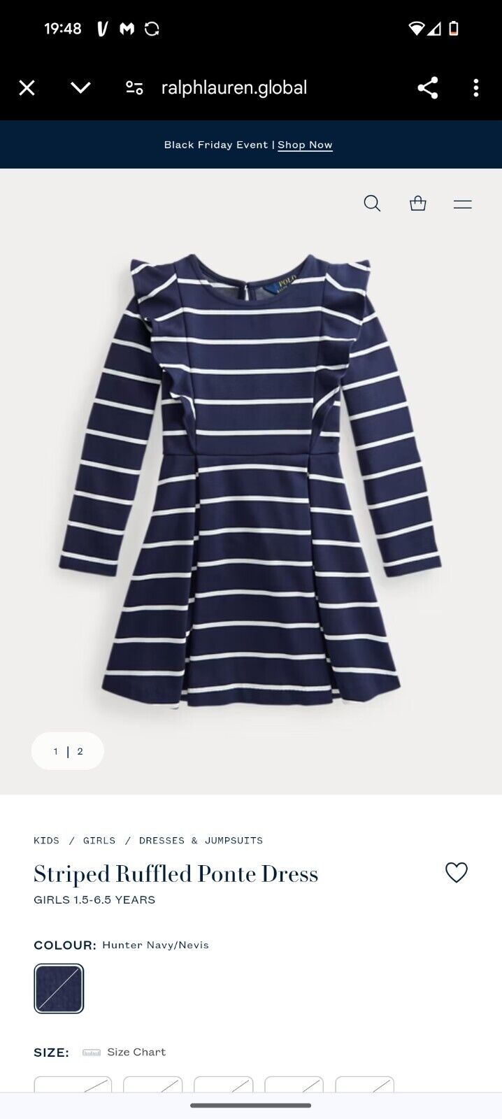 New Polo Ralph Lauren Girls Navy Striped Ruffled Ponte Dress Ruffle 4 Yrs