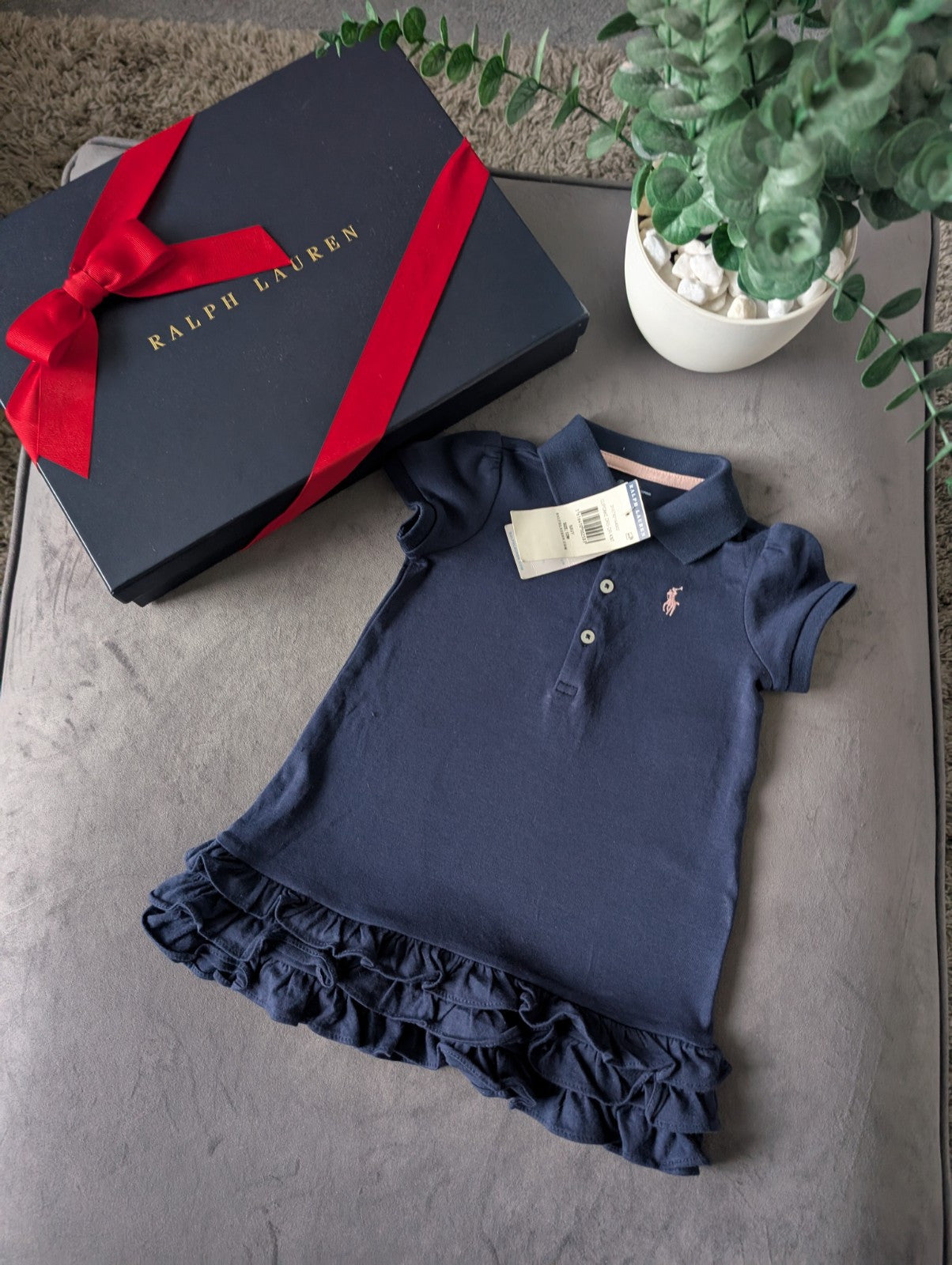 New Ralph Lauren Cupcake Navy Blue Baby Girls Frill  Polo Dress 9-12 Months Gift