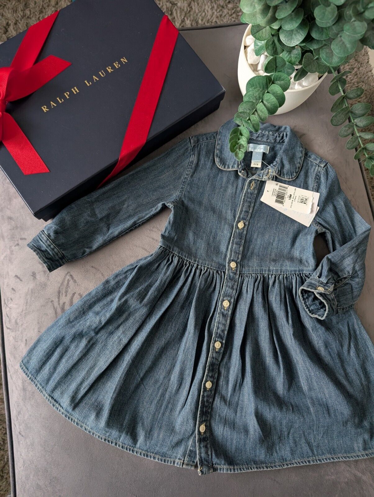 New Ralph Lauren girls denim style shirt dress occasion 18m Baby Winter  £90