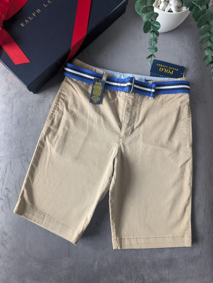 New Ralph Lauren Boys Beige Chino Shorts + Belt Smart Gift Age 10 Casual Summer