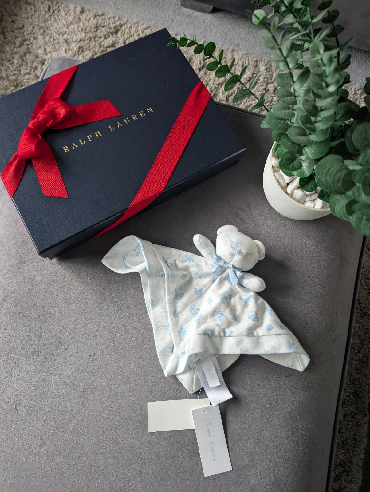 Ralph Lauren Baby Boy Blue Bear Comforter Baby Blanket Designer Baby Gift New