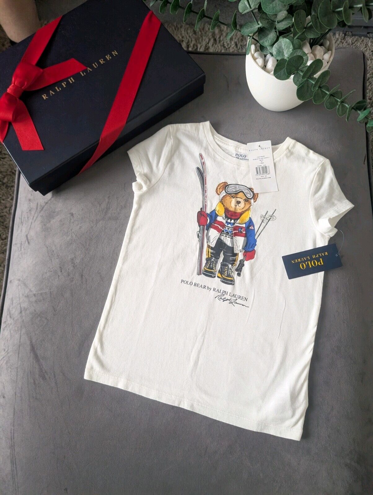 New Ralph Lauren Girls Bear Ski Short Seeve T Shirt 6-7yr Smart White Cute Gift