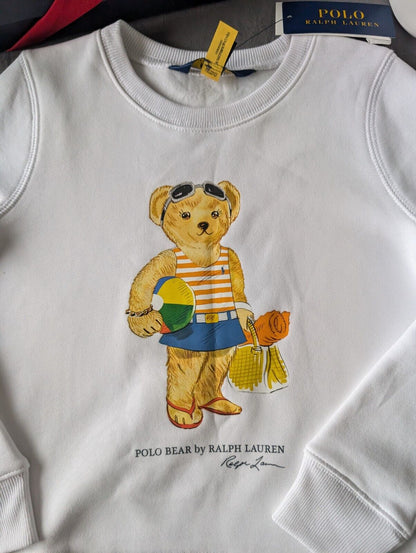 New stunning girls Ralph Lauren beach bear jumper sweatshirt white age 6