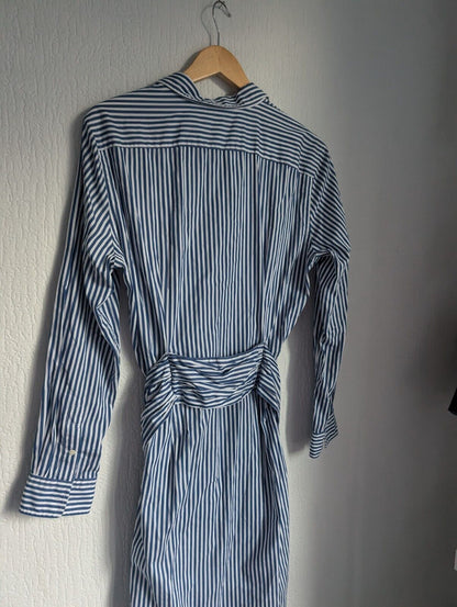 New Polo Ralph Lauren Poplin Shirt Dress Belted Smart UK 14 £175 Blue Stripe