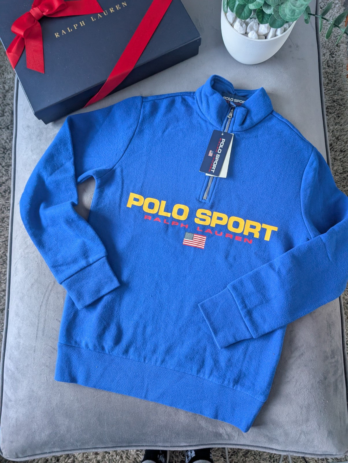 New Ralph Lauren Boys Tracksuit Top Blue 1/4 Zip Polo Sport 10-12y Gift Blue