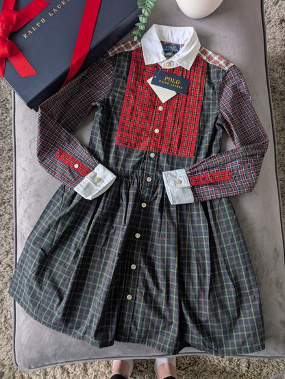 New Ralph Lauren Girls Fun Red Tartan Dress Light Weight Oxford 6-7yrs Occasion