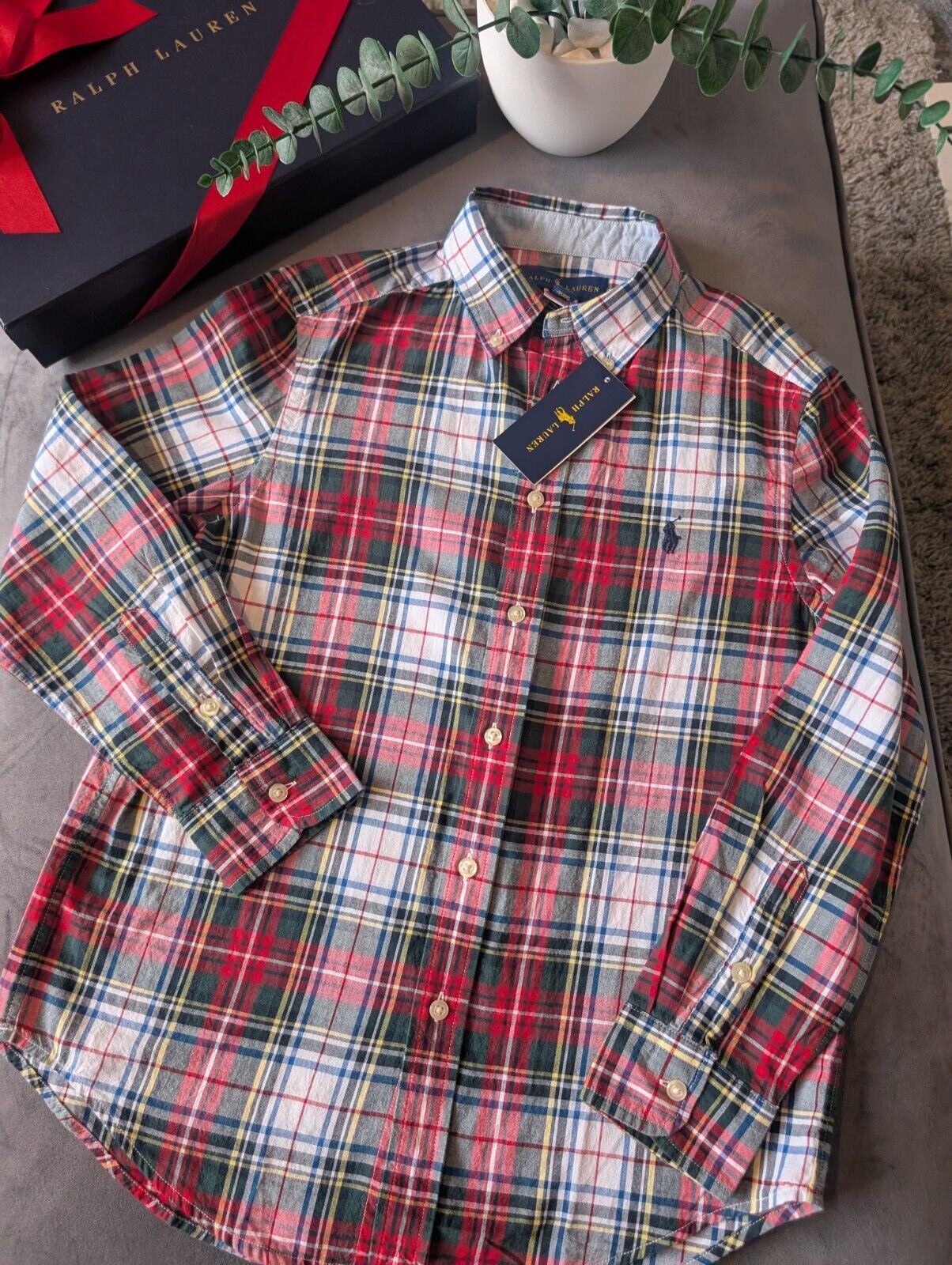 New Ralph Lauren Red Tartan Check Boys Shirt Smart Occasion Age 10-12 Yrs Gift