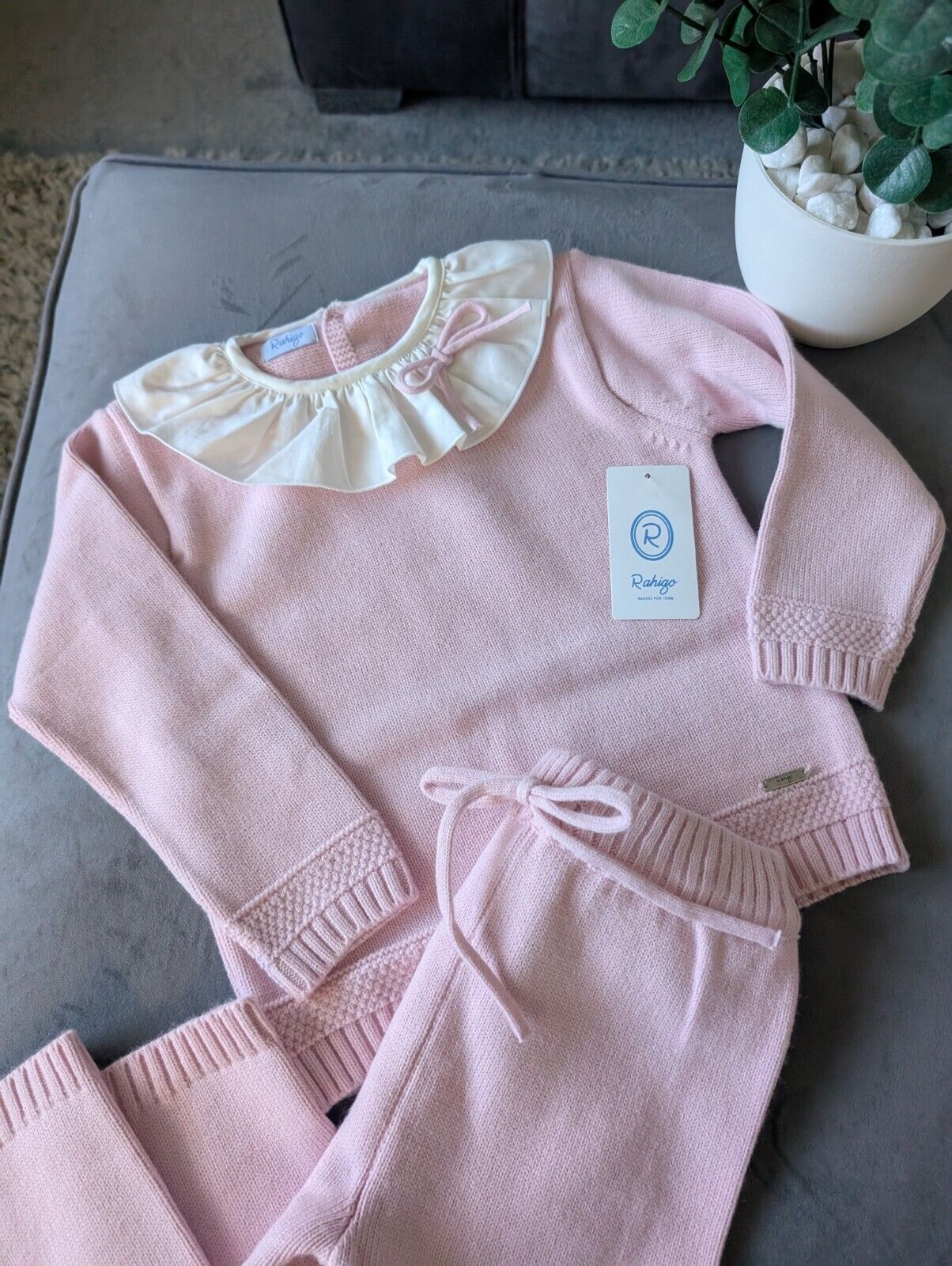 New Stunning Pink Knit Girls Rahigo Set Age 4-5 Warm Frill Bow Pretty Gift