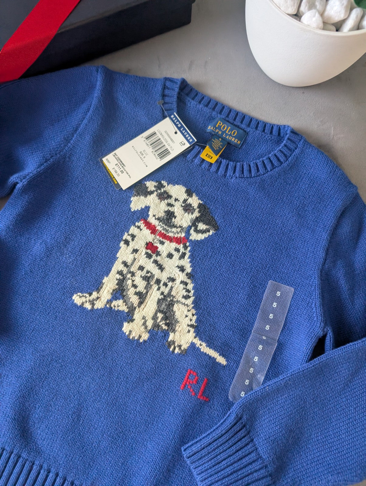 New Gorgeous Kids Ralph Lauren Dog Dalmatian Puppy Knitted Jumper Size 5yrs Gift