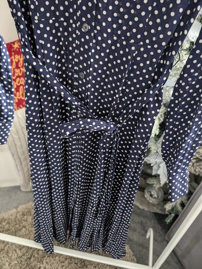 New Boden Katie Midi Shirt Dress Belted Navy Polka Dot Spotty UK 12R occasion £72