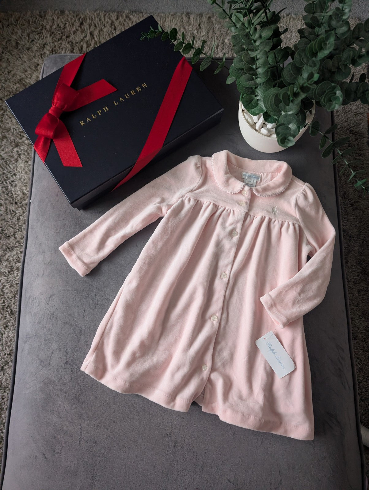 New Ralph Lauren Gorgeous Pink Scalloped Velvet Dress Baby Girl Gift 18-24m