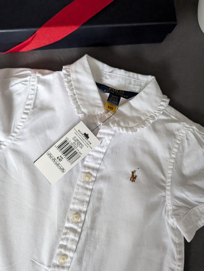 New Stunning Ralph Lauren Girls Collared White Plain Shirt Occasion Age 4 Smart