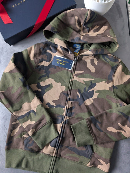 New Polo Ralph Lauren Camo Full Zip Hoodie In Kids Size 10-12y Army Gift Jacket