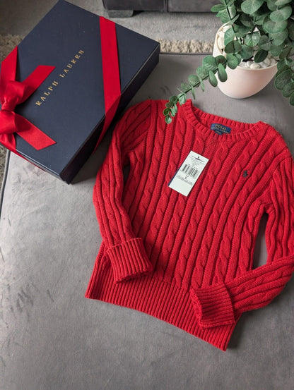 New Unisex Ralph Lauren Red cable knit long sleeve jumper autumn winter 6yr Gift