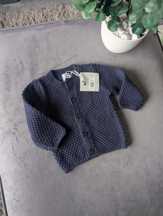 New John Lewis Navy Blue Baby Cardigan Bobble Unisex  0-3m Gift Smart Casual