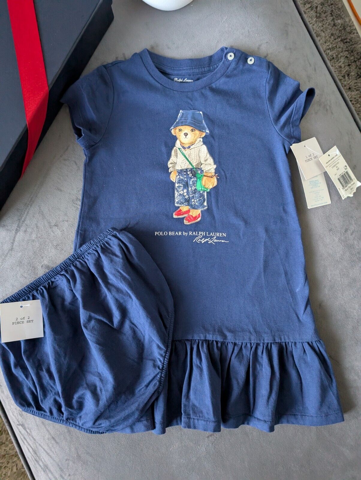 New Gorgeous Ralph Lauren Girls Navy Dress + Bloomers Age 2 Gift Gift Bear