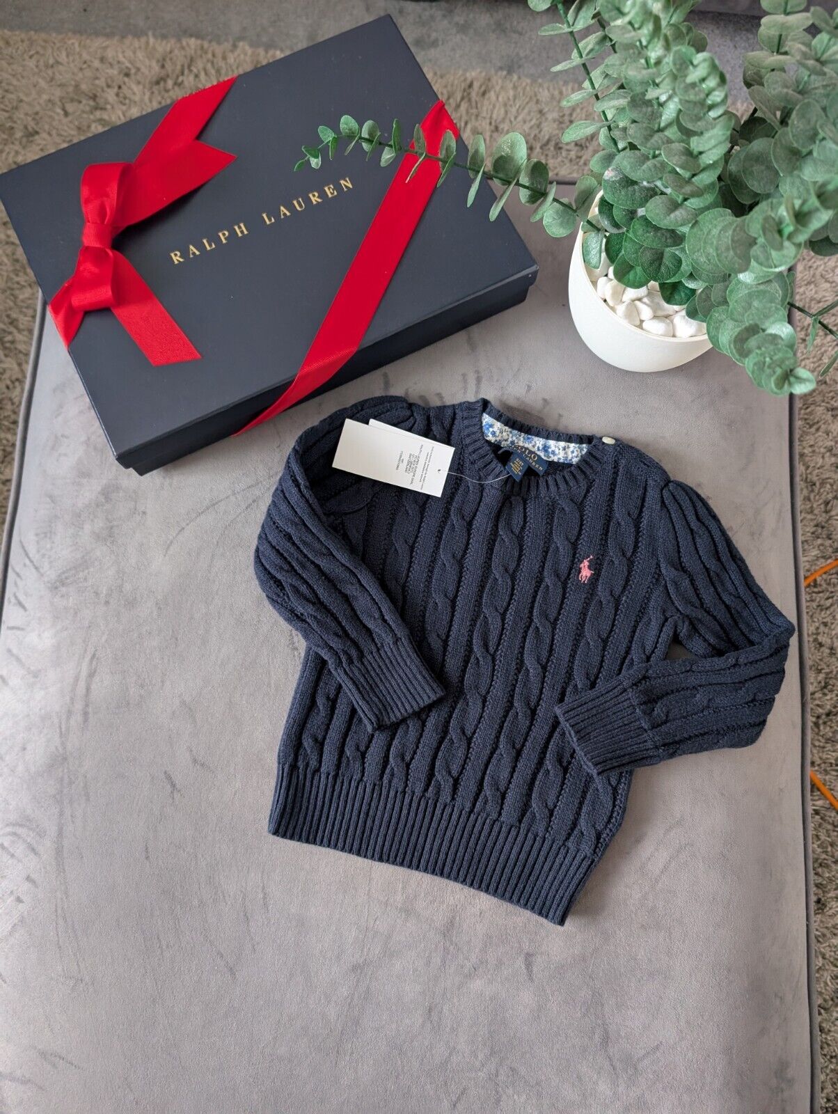 New Polo by Ralph Lauren Cable Knit Jumper Navy Girls 2 Years Xmas Gift