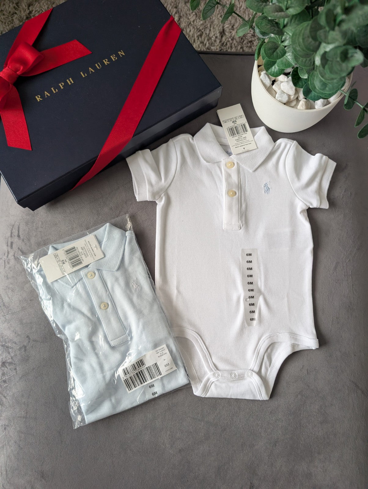 New Ralph Lauren Baby X2 White Blue Polo Logo Vest Collared Logo 3-6m Gift Baby