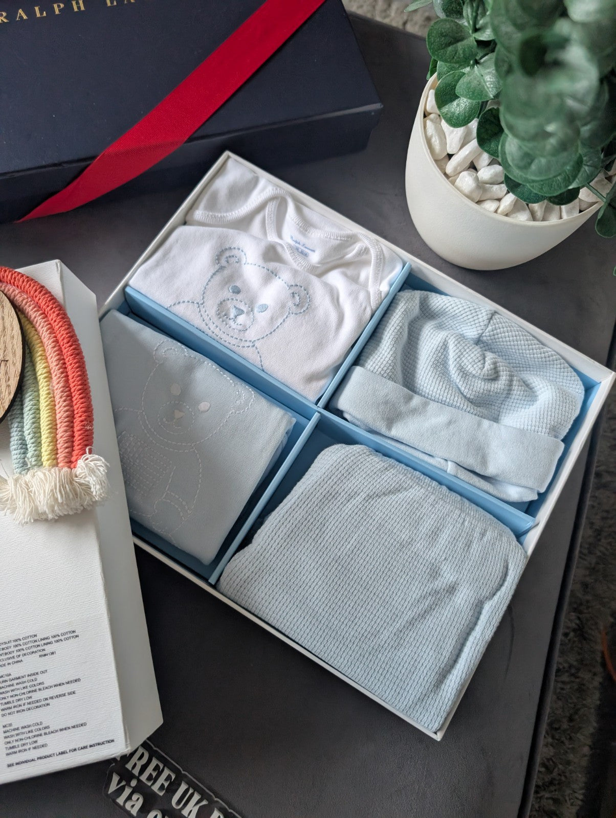 New Baby Boy Ralph Lauren 4 Pcs Gift Set Bear  9-12 Baby Blue Gift £109 Gorgeous