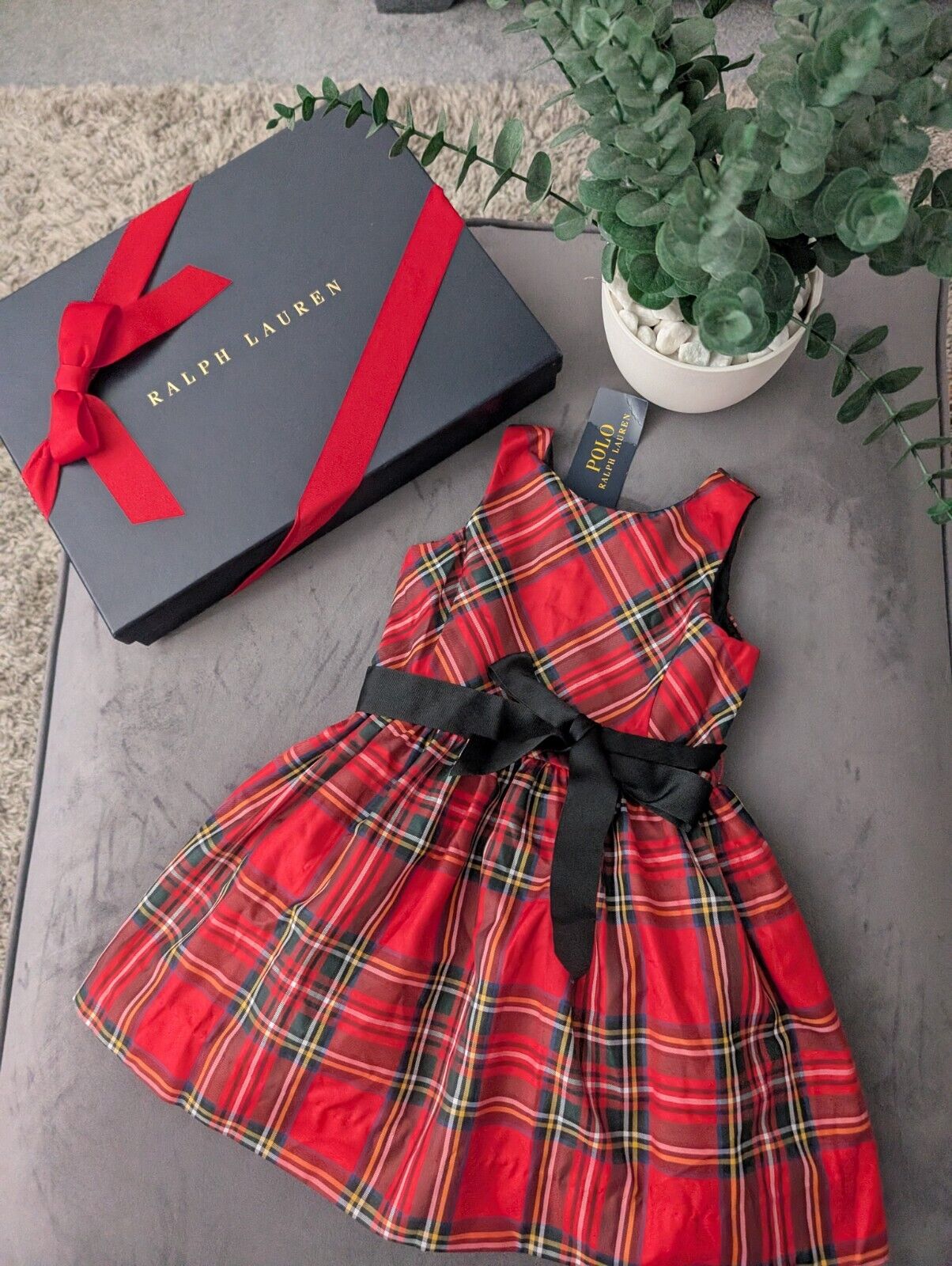 New Ralph Lauren Girls Tartan Plaid Pretty Red  Vincenza Dress Gift 2y Belted