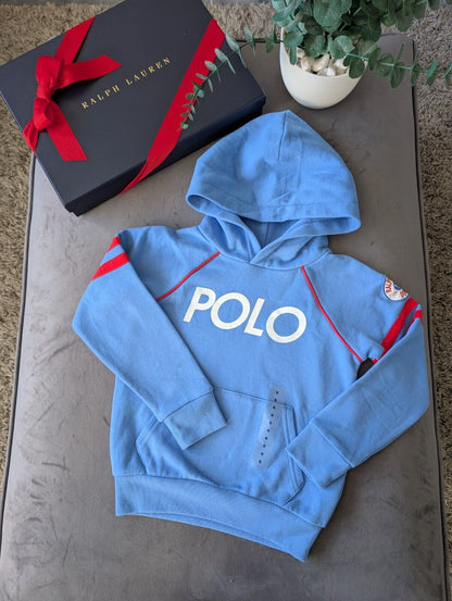 New Ralph Lauren Blue White Ski Club Jumper Unisex Hoodie Size 5-6Y Gift Kids