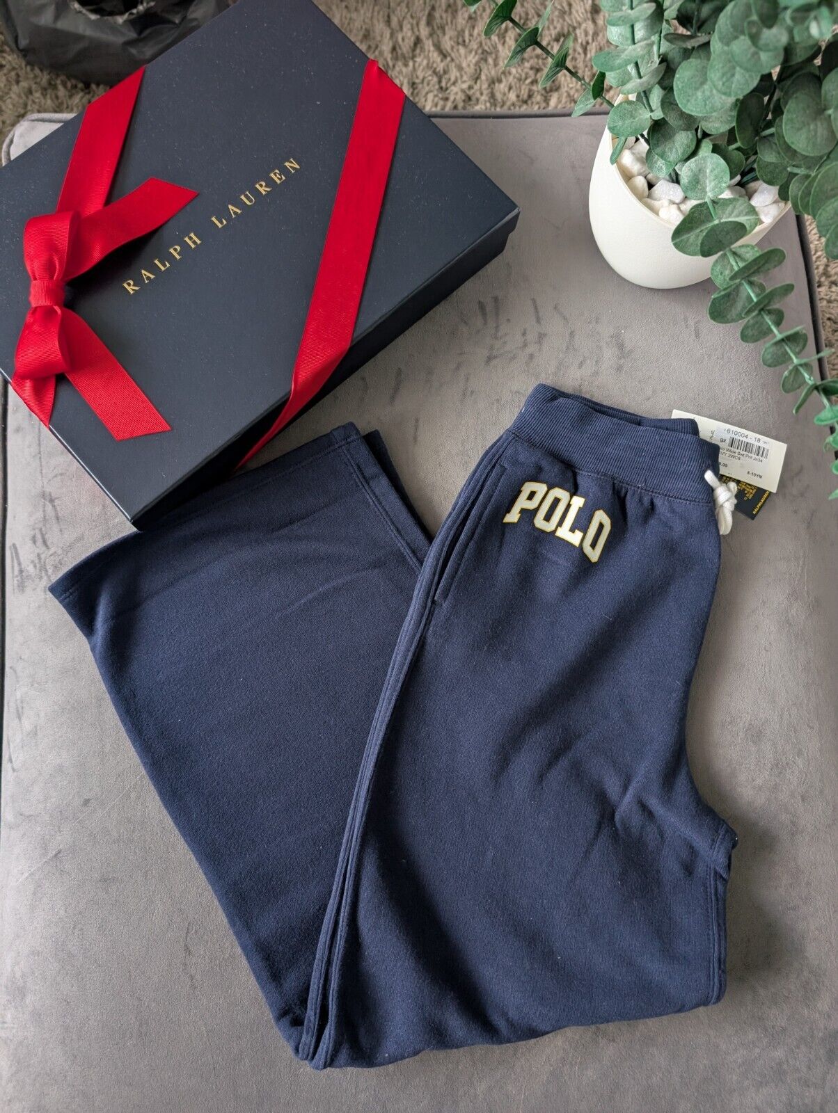 New Ralph Lauren Girls Wide Leg Navy Joggers Age 8-10yrs Fleece Lined Casual