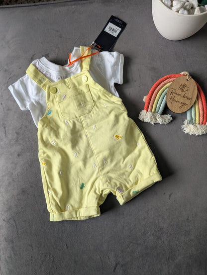 New Ted Baker Baby Boy Occasion Dungaree All In One Yellow Smart Romper Newborn